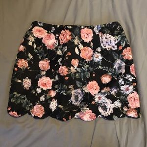 Black floral mini skirt.